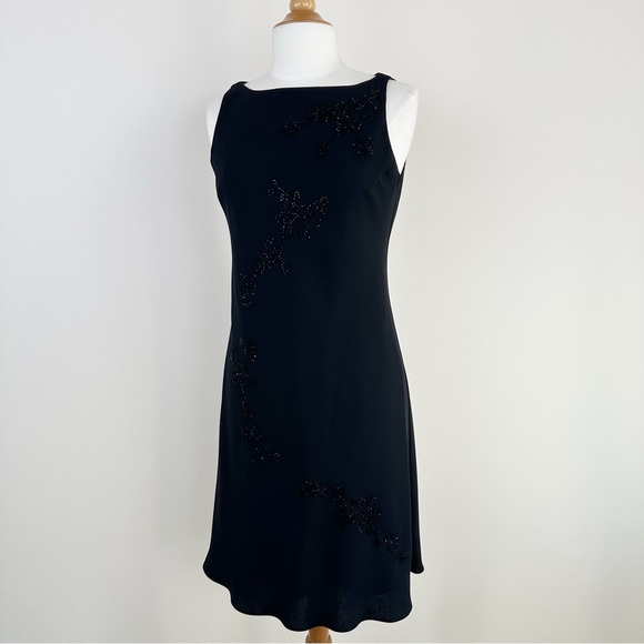 Jones New York Dress Black Beaded Chiffon Sleeveless Swing Midi Dress - Picture 7 of 7